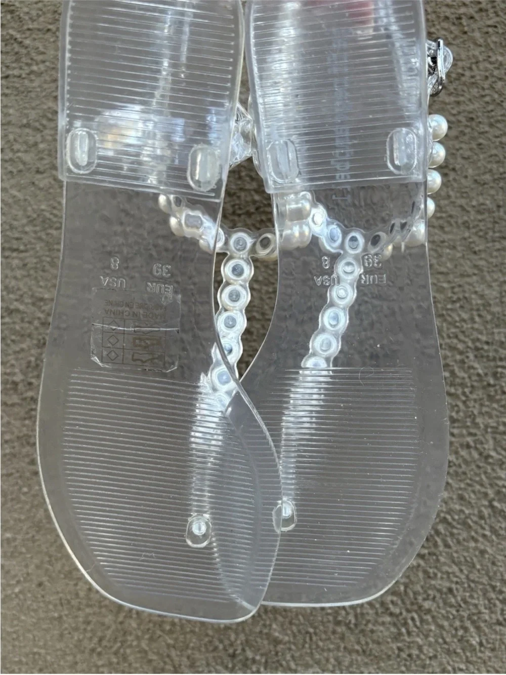 Jeffrey Campbell Pearlesque Clear Jelly Pearl Thong Sandals Size 8 Y2K Chic - Picture 8 of 14